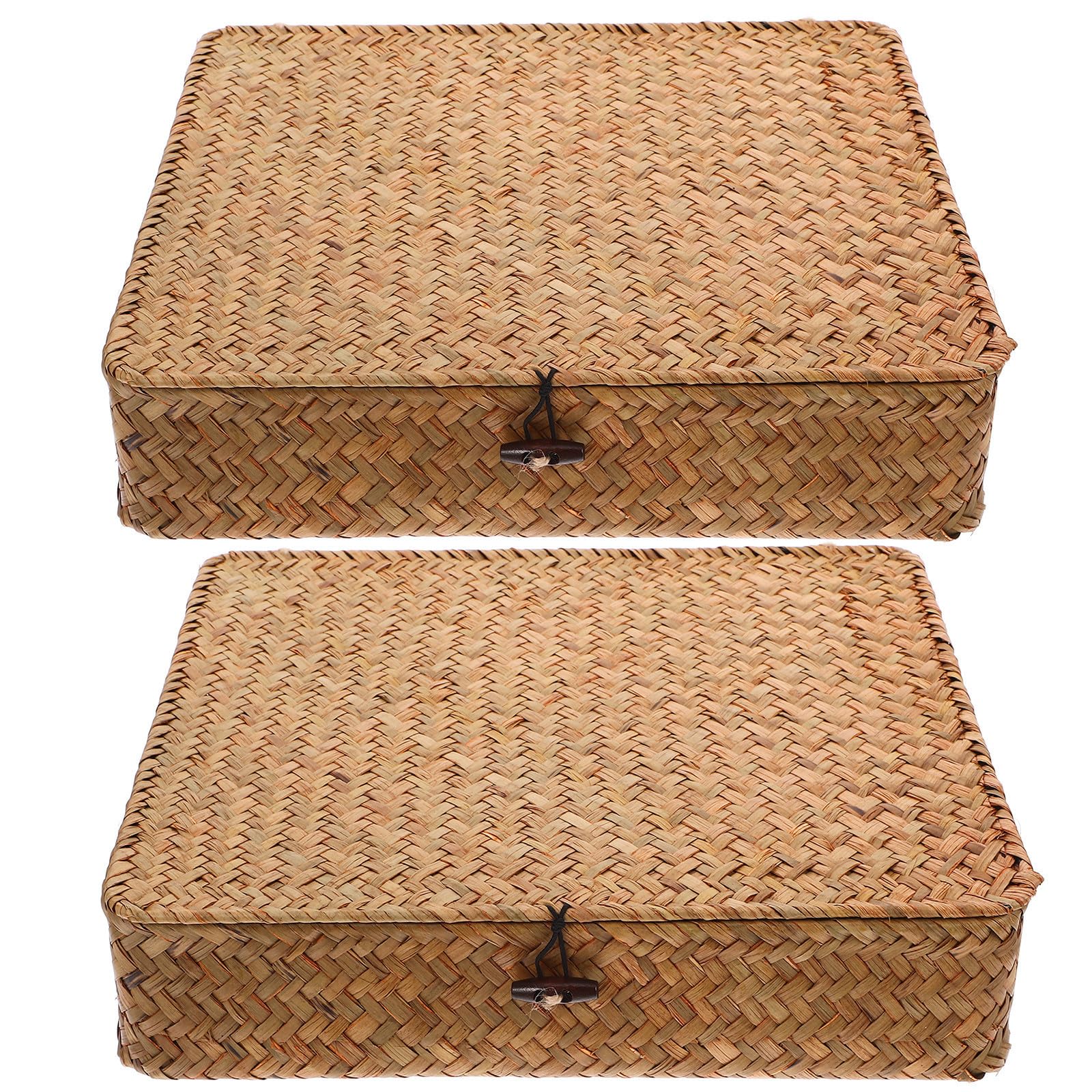 BESTYASH 2 Piezas Caja Grande de Almacenamiento de Hierba Marina Rectangular con Tapa Organizador para el Hogar y Armarios
