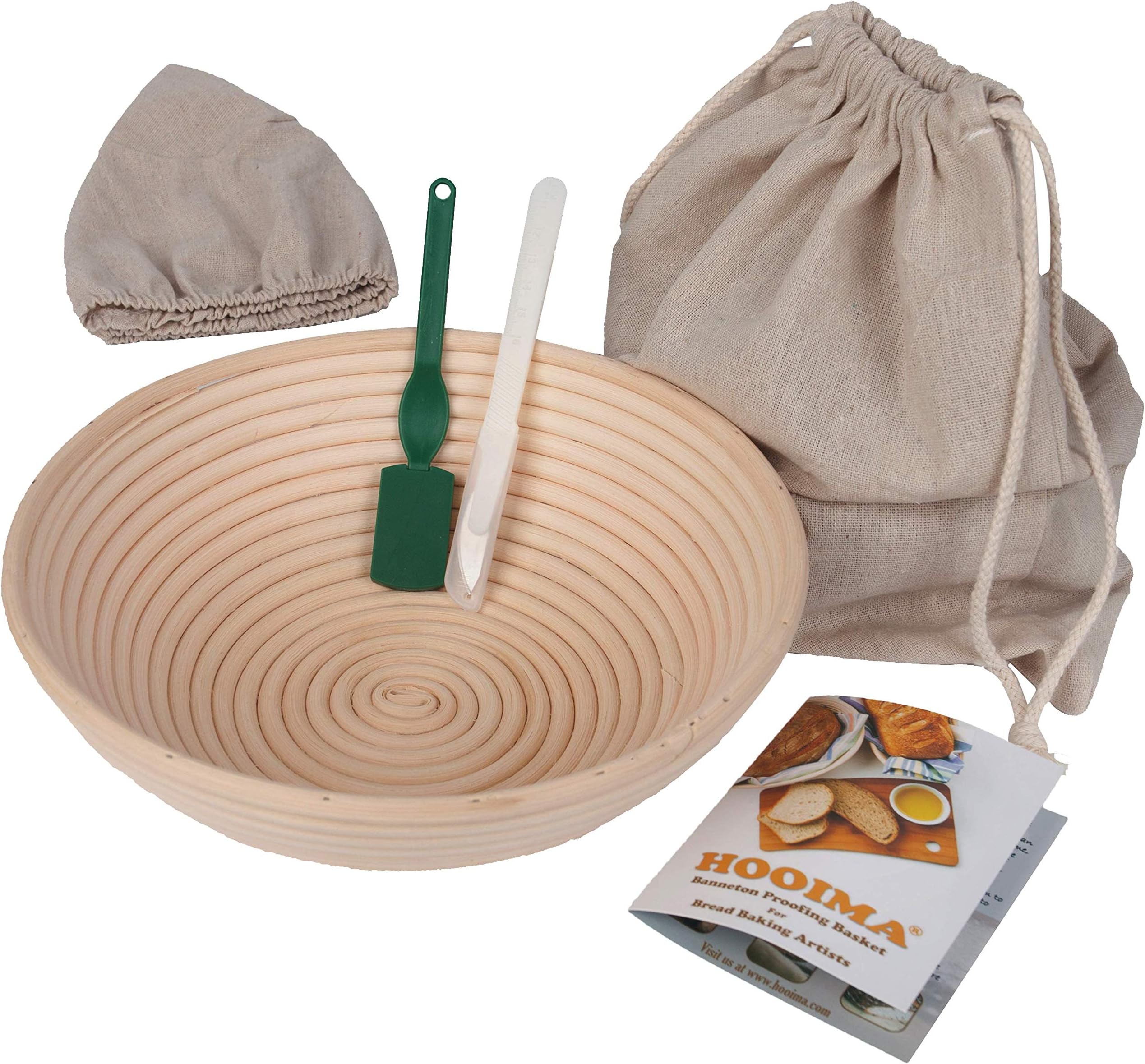 Banneton Bread Basket – Sourdough Proofing Set – Bread Bowl & Linen Liner Cloth + Lames – Rattan Basket No Smell – Bread Bag Included – 10” Brotform – for Homemade Bread