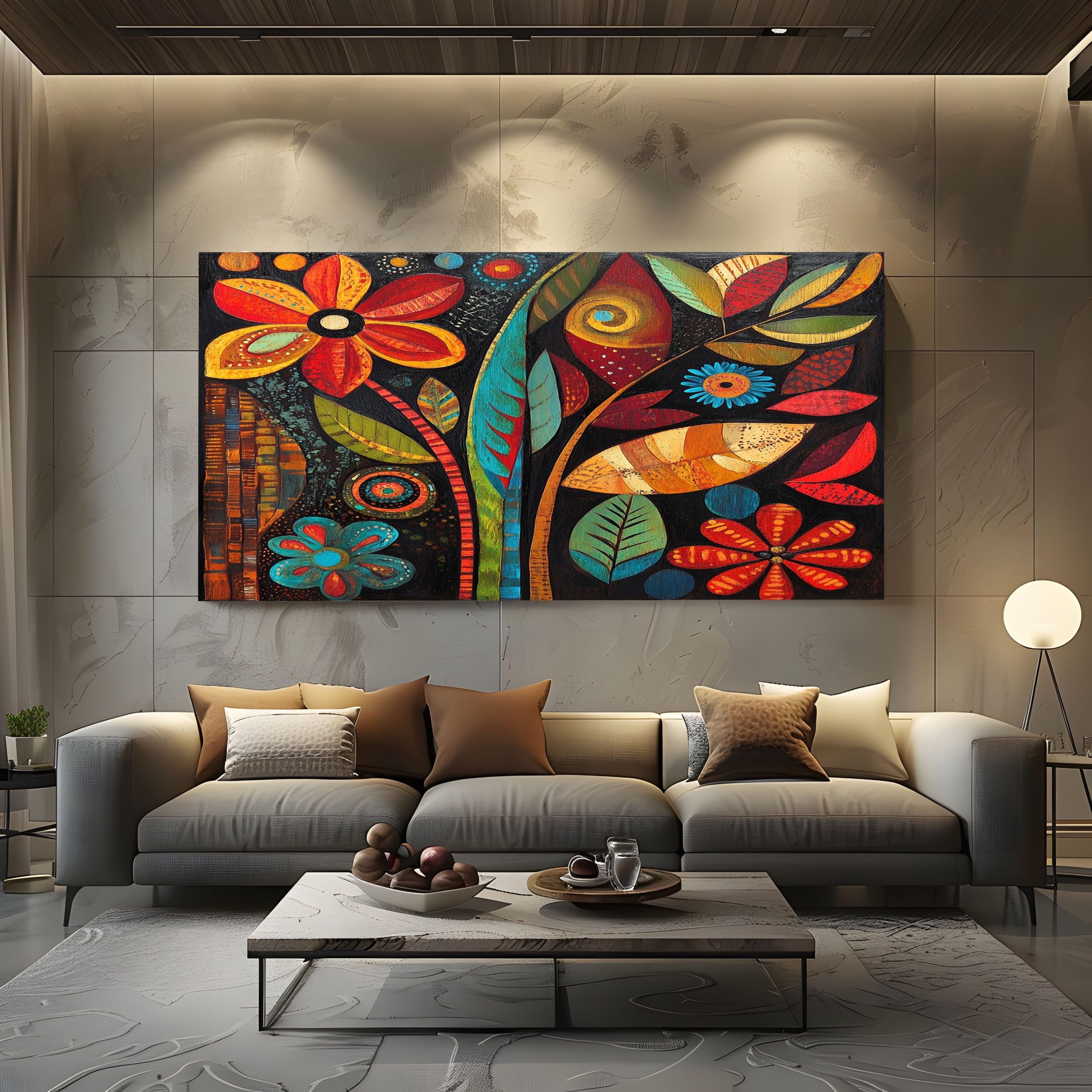 ZORYAN Quadri Moderni Soggiorno Su Tela Fiori Etnici Africani 60x120cm | Rosso Stampe Da Parete Senza Cornice, Quadretti Da Parete, Immagine Per Camera Da Letto