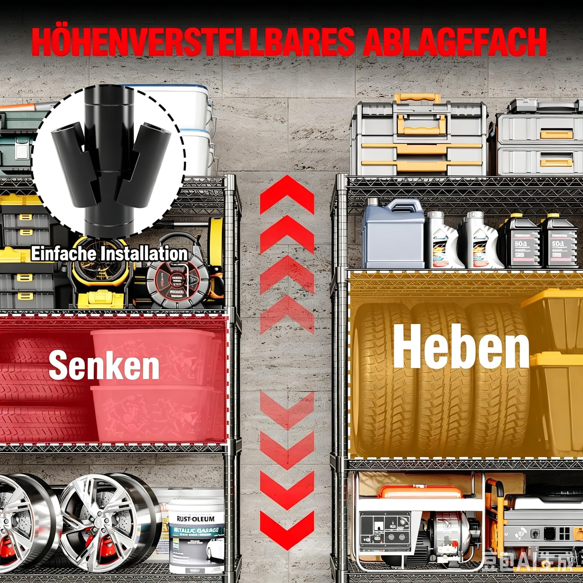 Garvee Schwerlastregal mit Rollen 5 Ebenen 150x45x195cm Metallregal 1500kg Tragkraft Höhenverstellbares Gitterregal Mobiles Lagerregal Kellerregal Garagenregal