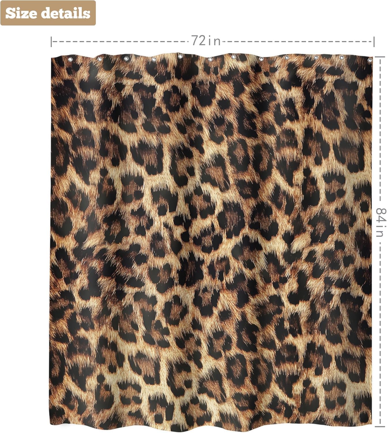 LIGHTINHOME Extra Long Leopard Print Shower Curtain 72Wx84H Inches Wild Safari Powerful Cheetah Cat Panthera Black Brown Wildlife Cloth Fabric Waterproof Polyester Bathroom Home Decor Set with Hooks