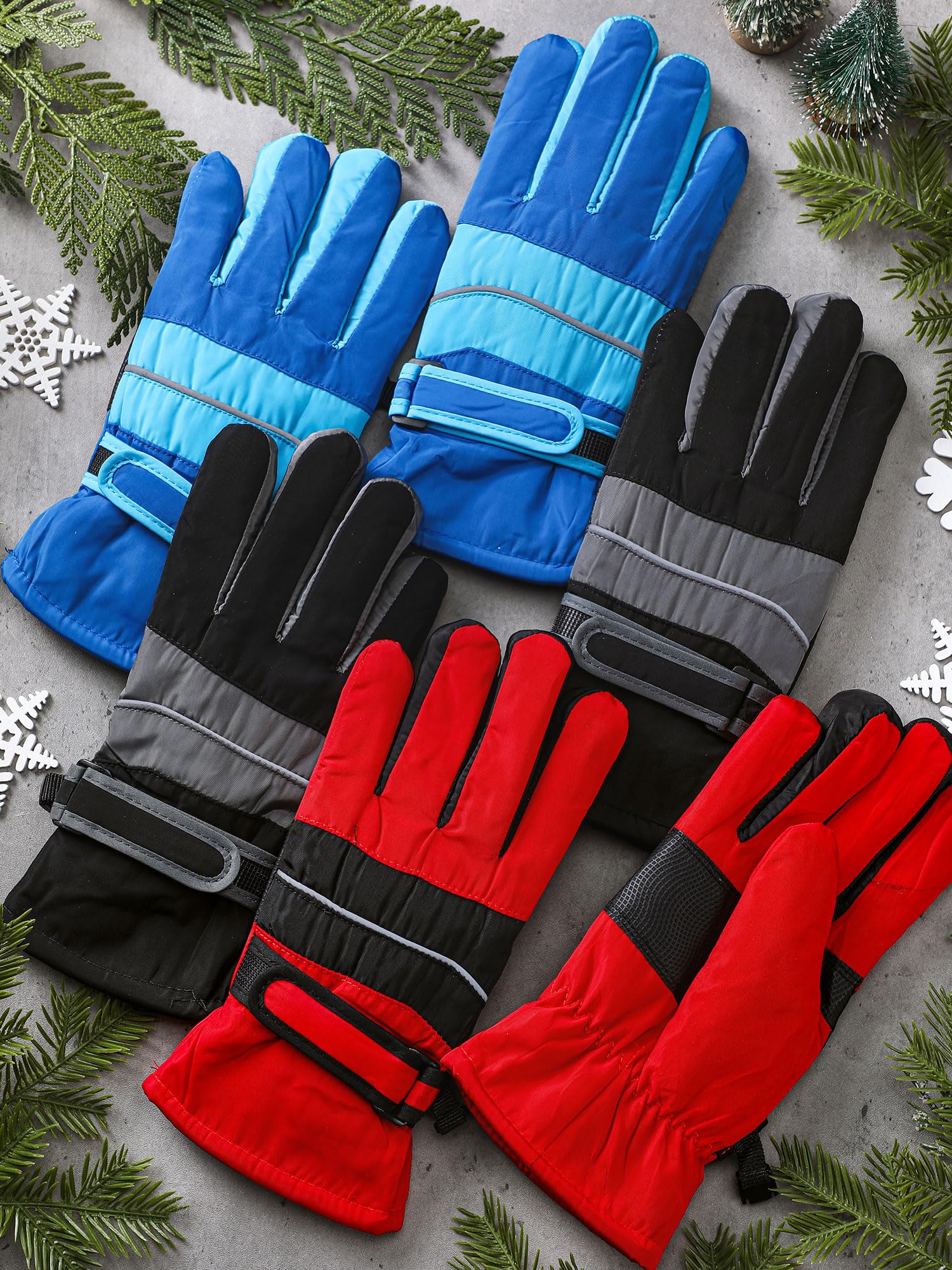 Geyoga 3 Paia Guanti da Sci Impermeabili Manopole Invernali Isolati da Snowboard da Bambini (Rosso, Nero, Blu, 8-12 anni)