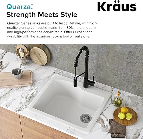 Miniatura 3 de KRAUS KGD-441 Quarza - Fregadero de cocina de granito de doble montaje de 25 pulgadas, color blanco