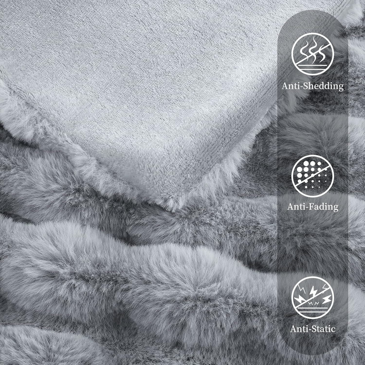 Faux Rabbit Fur Throw Blanket for Couch, Fluffy Warm Plush Thick Bubble Blanket for Bed Sofa Living Room, Soft Cozy Furry Blanket, 50x60 inches, Gray - Image 4