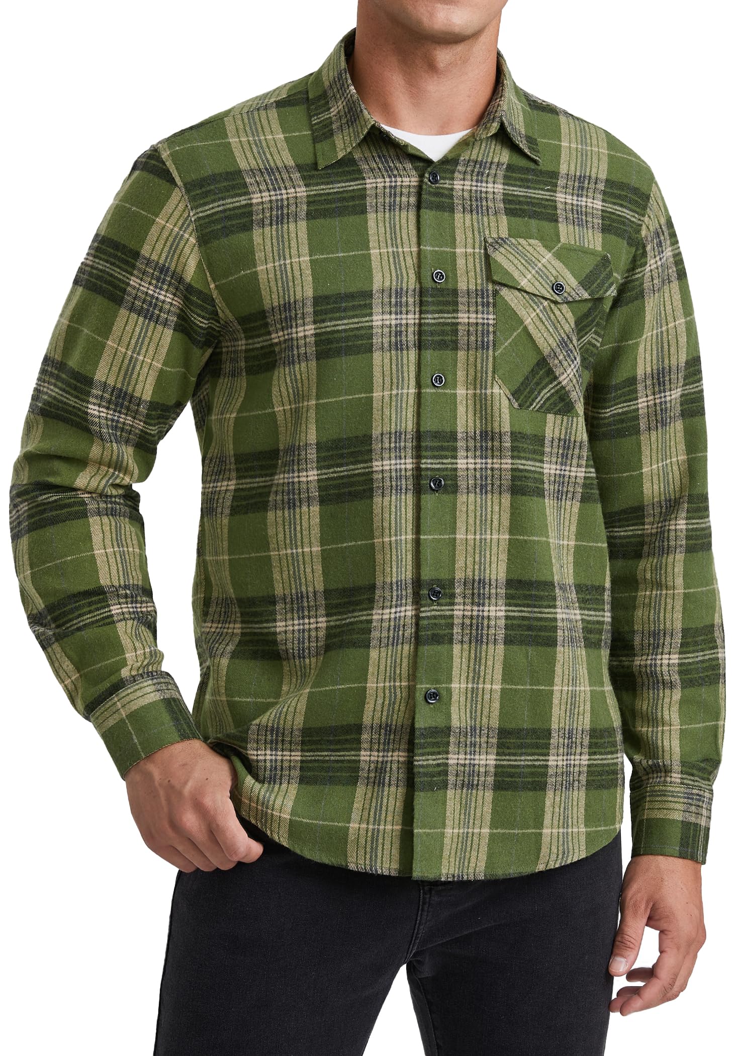 HISDERN Camisa a Cuadros de Manga Larga para Hombre Camisas de Franela a Cuadros Casuales con 2 Bolsillos Ajuste Regular con Botones