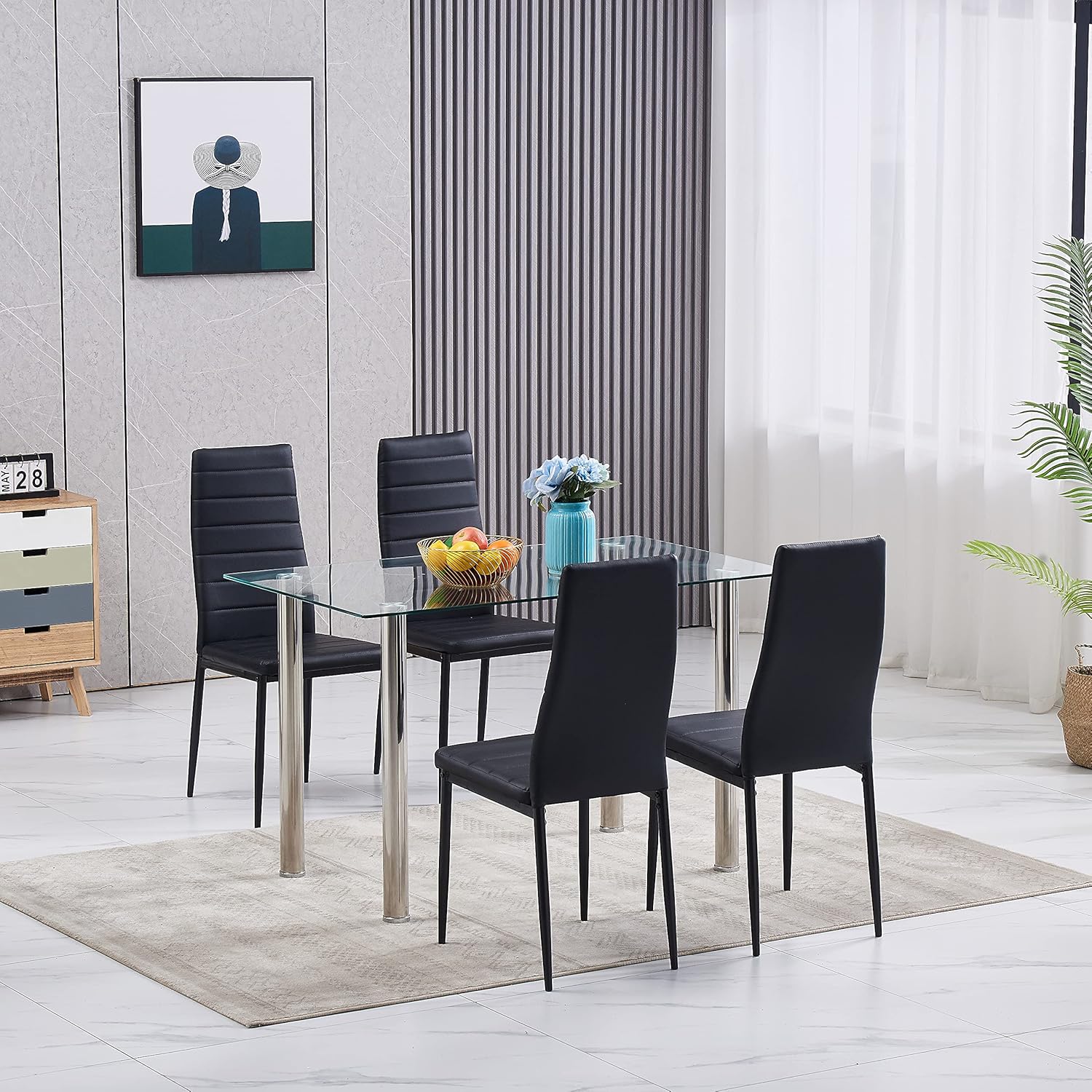 Buy 5 Pieces Dining Table Set,Tempered Clear Glass Dining Table for