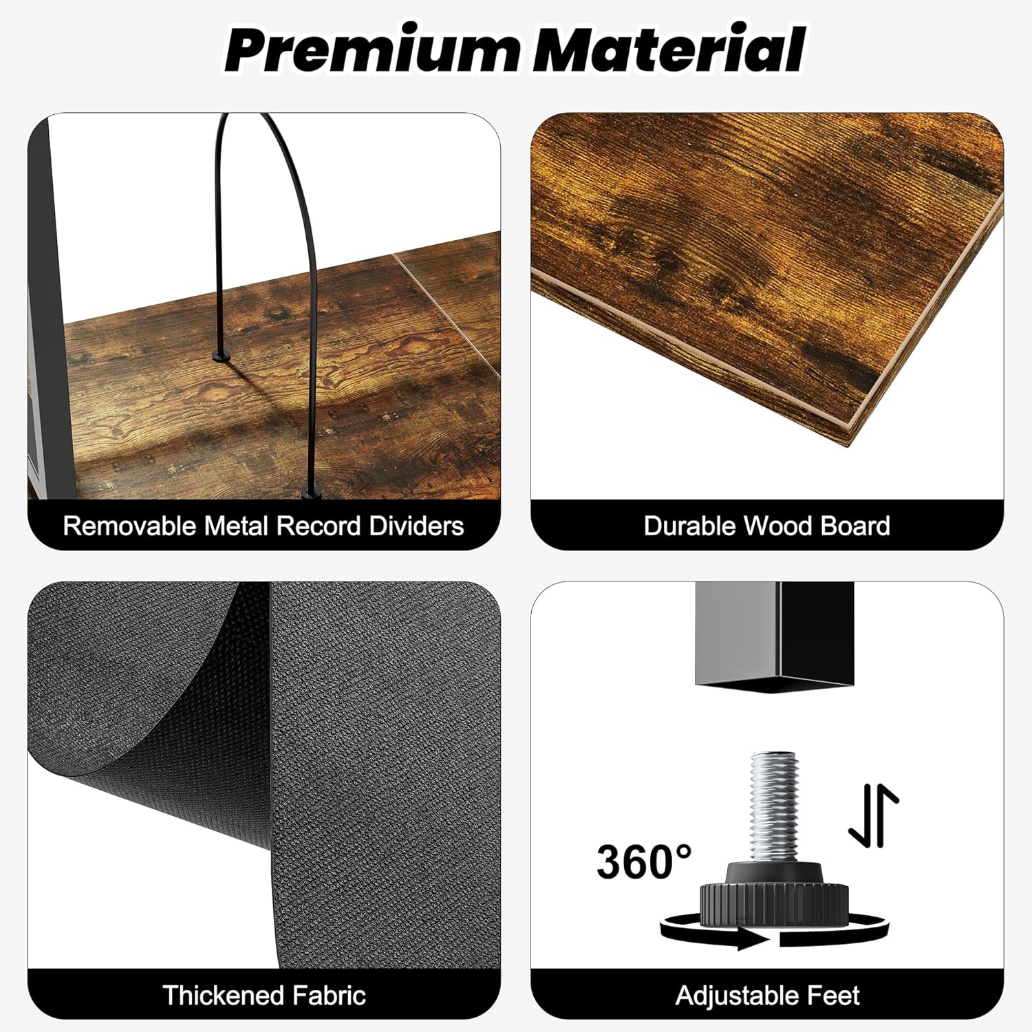 Aquzee Vinyl Record Storage Stand, 4-Tier LP Record Storage with Display Shelf, Holds Up to 400 Albums, Record Organizer Holder, Album Storage for Vinyl Records LP Magazine, Rustic Brown