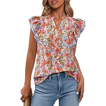 BTFBM Womens Tops Dressy Casual 2026 Spring Summer Shirts Boho Floral V Neck Ruffle Cap Sleeve Business Work Blouses