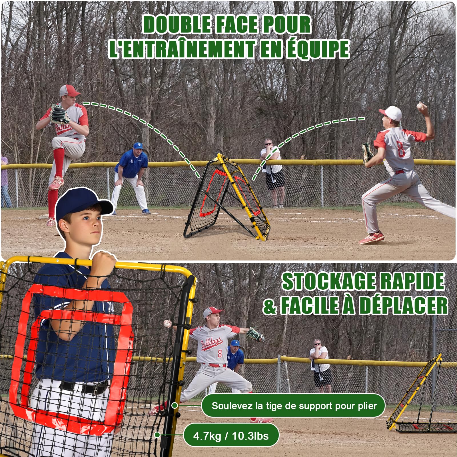 BaseGoal Filet de Rebond Football, Ajustable Angle Réglables Rebondisseur de Football Pliable avec Filet Double Couche, Convient pour Entraînement et Plus Varié Enfants et Adolescents