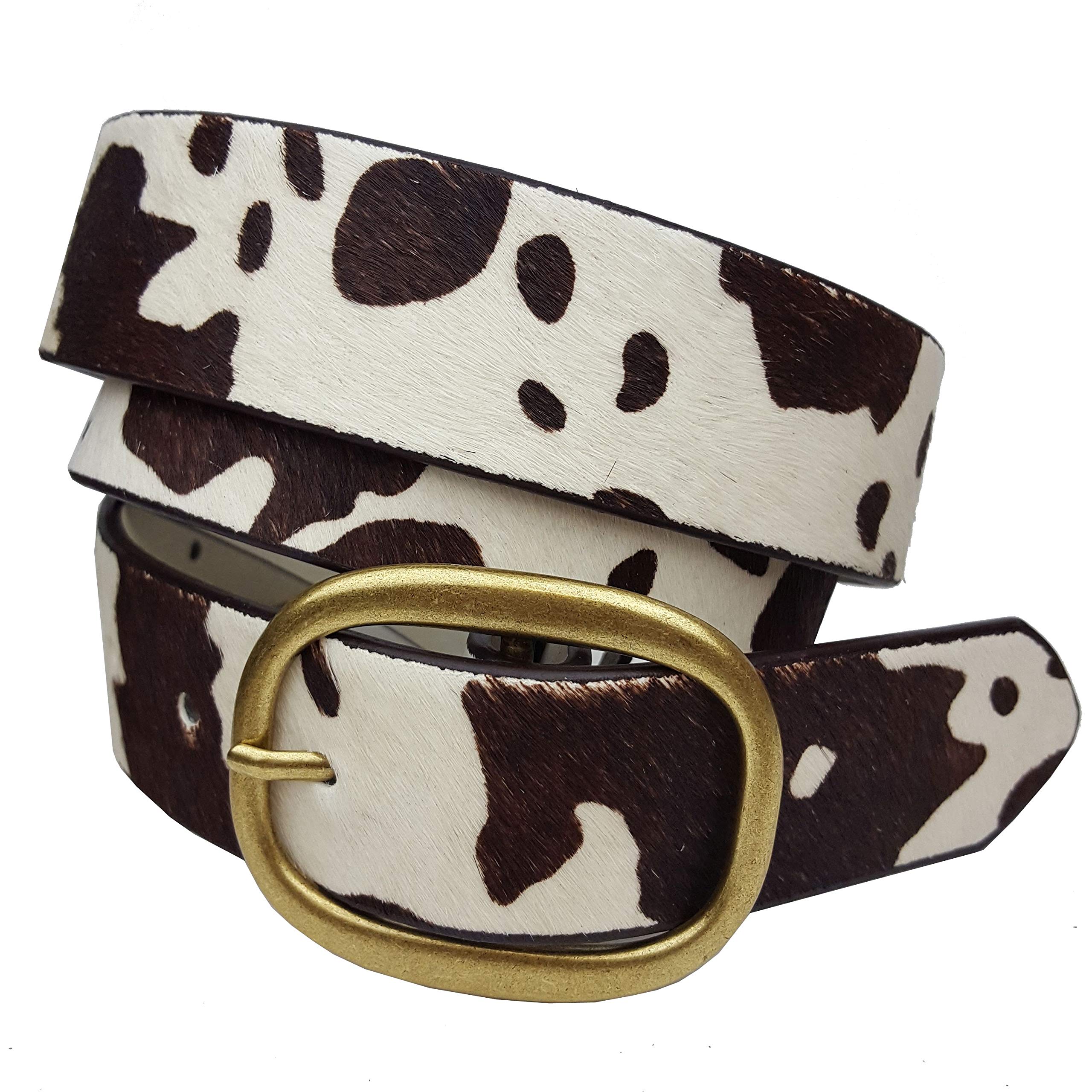 Axesoria Hot Trendy Hair On Calf Leather Belt in Animal Print (Cow White/Brown, Large)