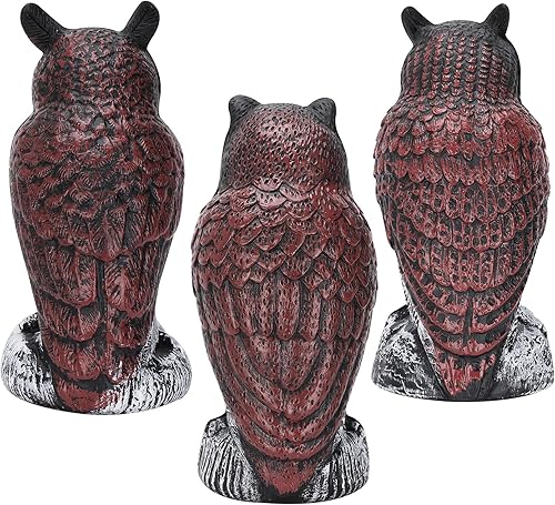 Miniatura 3 de KKY 3 paquetes de pájaro de búho de plástico falso, estatua de búho de jardín, puede repeler palomas lejos de la casa, jardín, piscina. (negro, 3