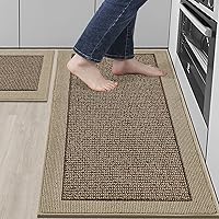 Vista 1 de BEQHAUSE Juego de 2 alfombras y tapetes de cocina antideslizantes para piso, absorbentes y resistentes a las manchas, alfombra de cocina lavable a