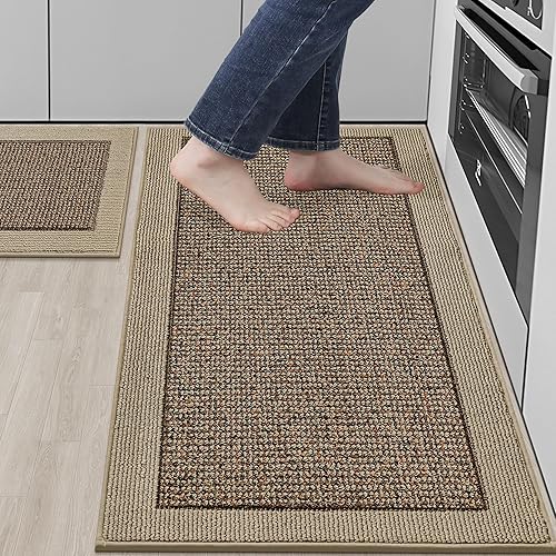 BEQHAUSE Juego de 2 alfombras y tapetes de cocina antideslizantes para piso, absorbentes y resistentes a las manchas, alfombra de cocina lavable a