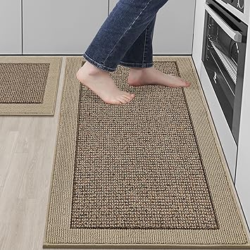BEQHAUSE Kitchen Rugs and Mats Set of 2 Non-Slip Kitchen Mats for Floor, Absorbent and Stain Resistant Kitchen Runner, Machine Washable Rugs for Kitchen, Laundry & Sink, 20"x32"+20"x48", Taupe