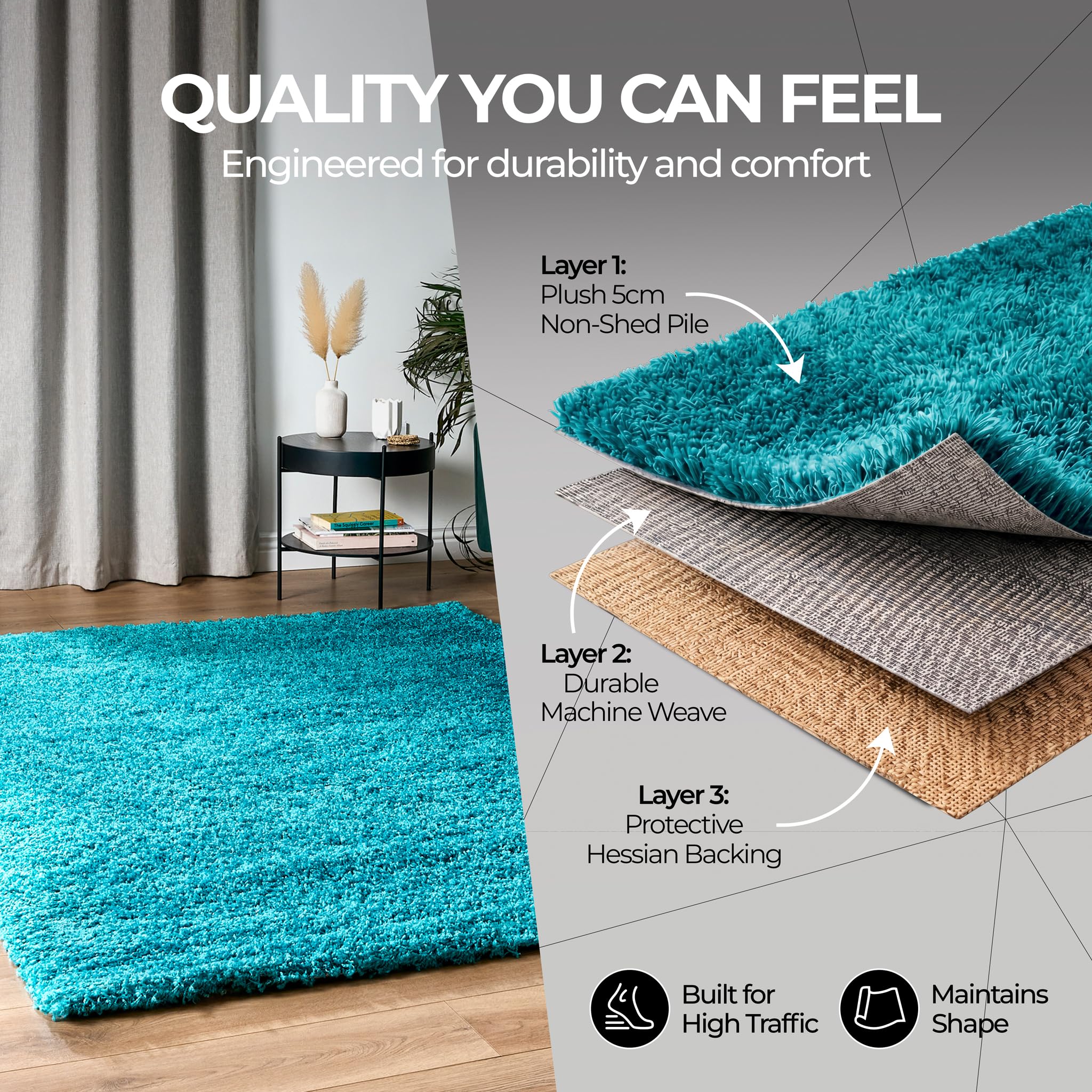 Bravich Round Green Rug 150cm (5') 5cm Pile Green Shaggy Large Circle Thick Fluffy Living Room Hessian Backed Washable — view 57