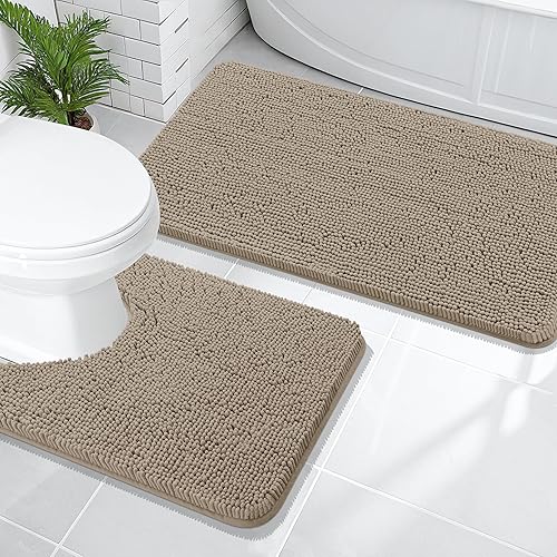 Miniatura 86 de OLANLY Juego de 2 alfombras de baño, tapetes de baño de felpilla suave y absorbente y tapete para inodoro con contorno en forma de U, alfombra de