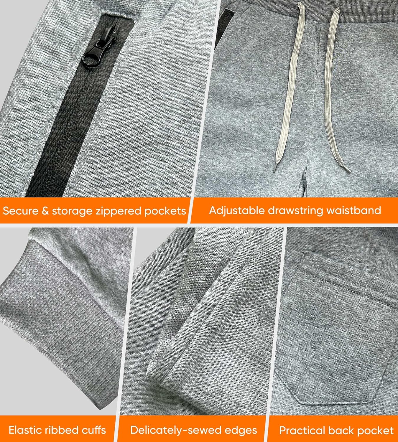 Boys Athletic Sweatpants, 3 Pack Kids Fleece Casual Jogger Pants with Zipper Pockets Size 4-20 - Image 4