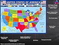 Vista 4 de Póster de mapa del mundo y mapa de Estados Unidos con características adicionales, póster educativo laminado (14 x 19.5 pulgadas), mapas para niños