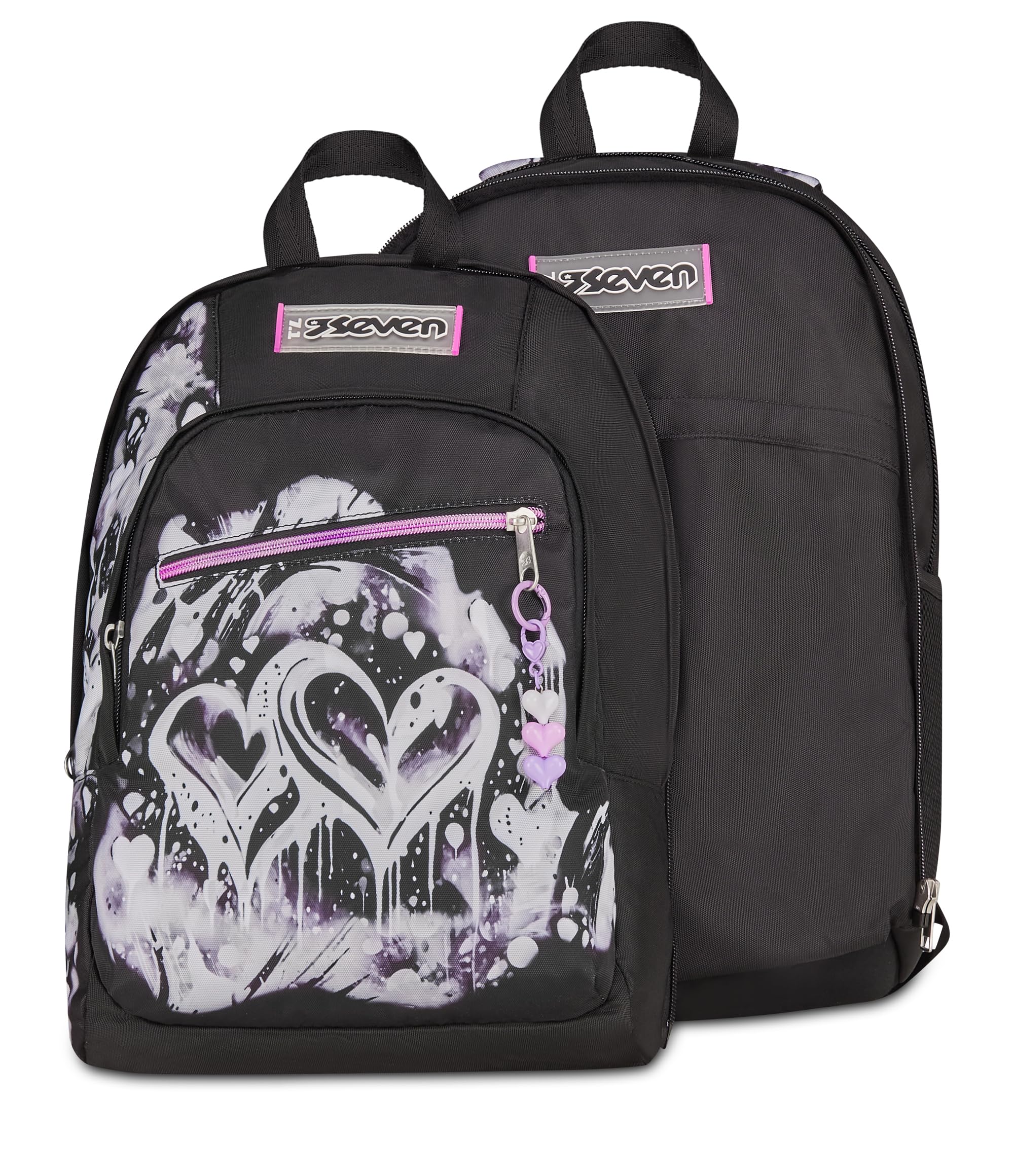 Seven Zaino Scuola Dual Detach PLUMPY LINE GIRL, Nero, 32 L, Doppio Scomparto, Multifunzione, Zaino Staccabile, Tasca con organizer, Scomparto porta pc, Scuola media e superiore, Bambina, Ragazza