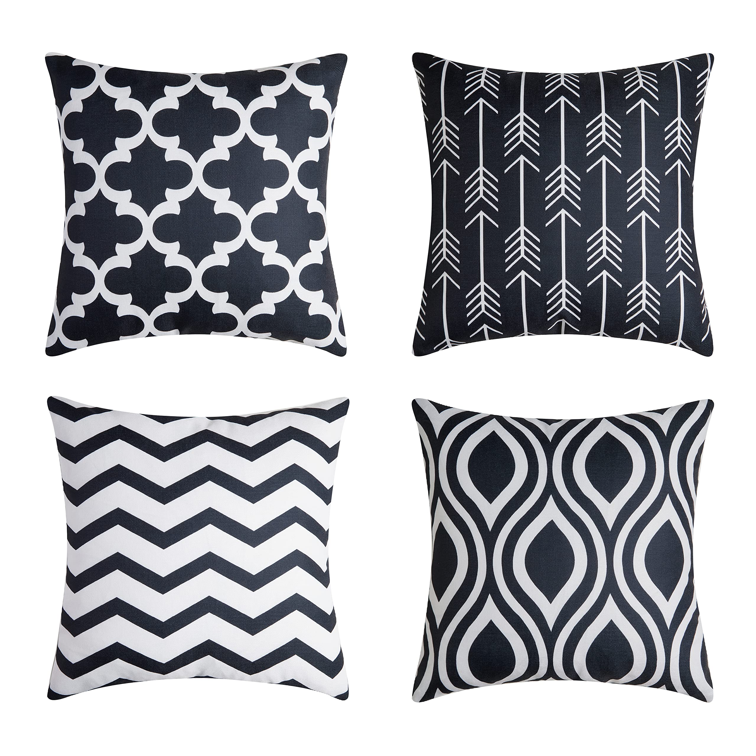 Topfinel Outdoor Black Cushion Covers 40cm x 40cm Summer Sofa Bed Faux Linen Colorful Waterproof Cushions Pillow Case 16x16 Scatter Decorative Cover for Livingroom Garden Invisible Zipper,Set of 4