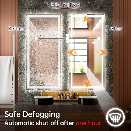 Miniatura 4 de Keonjinn - Espejo de 40x24 pulg con iluminación LED para bañotocadormaquilajedormitorio, luz ajustable blancacálidanatural, montaje en pared,