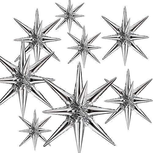 10 globos de estrella plateada, enormes globos de aluminio de estrella de explosión plateada para fiesta de cumpleaños, graduación, baby shower,