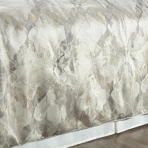 Miniatura 3 de Loom and Mill Juego de edredón bordado jacquard de 9 piezas, juego de ropa de cama de lujo y comodidad de lujo, tamaño King con fundas europeas,