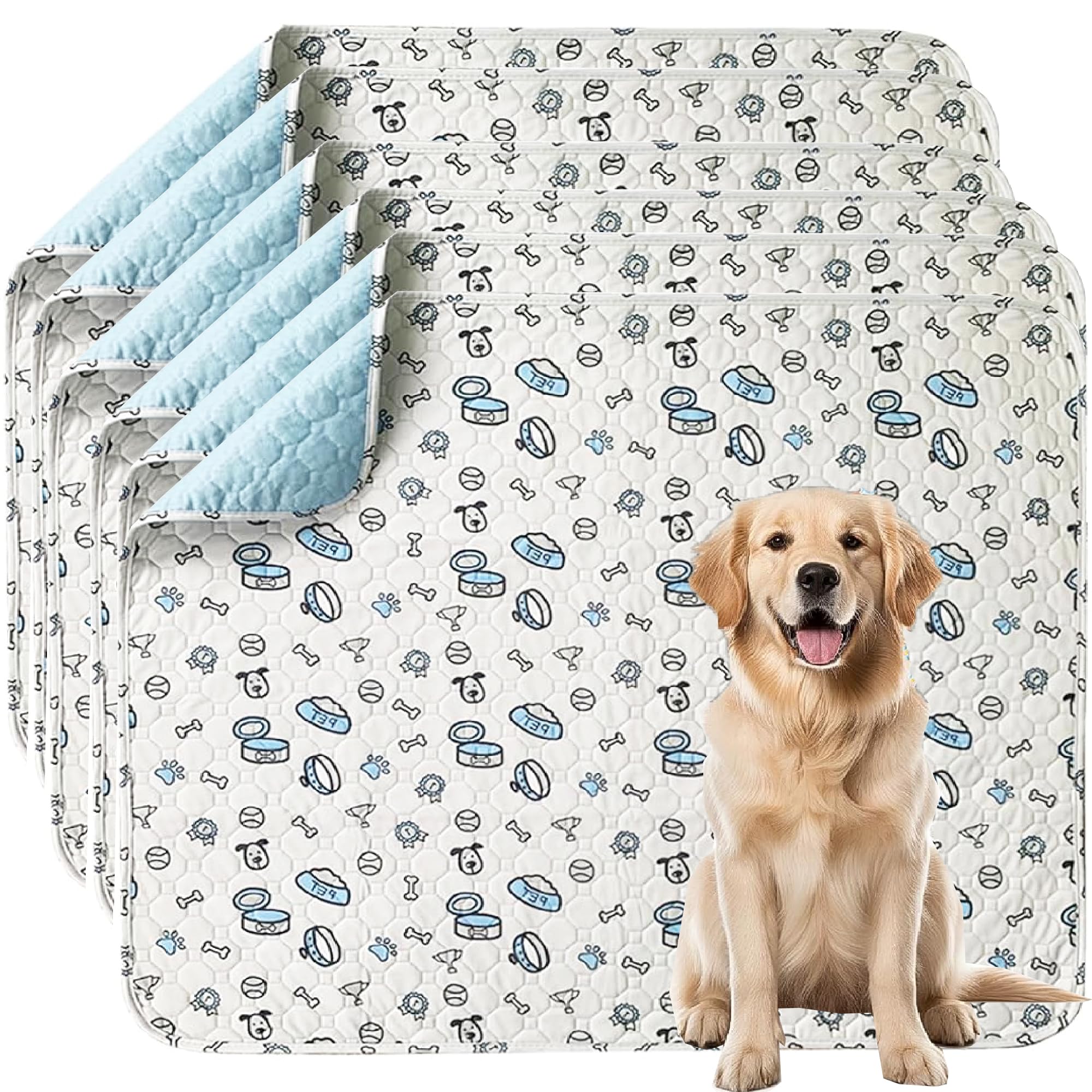 Outtdid Light Grey Washable Pee Pads For Dogs, 6 Pack Reusable Puppy Pads, Absorbent Whelping Pads With Bone Print, Non-Slip Waterproof Pet Training Pads For Couch, Crate, Potty Training - 45X60cm