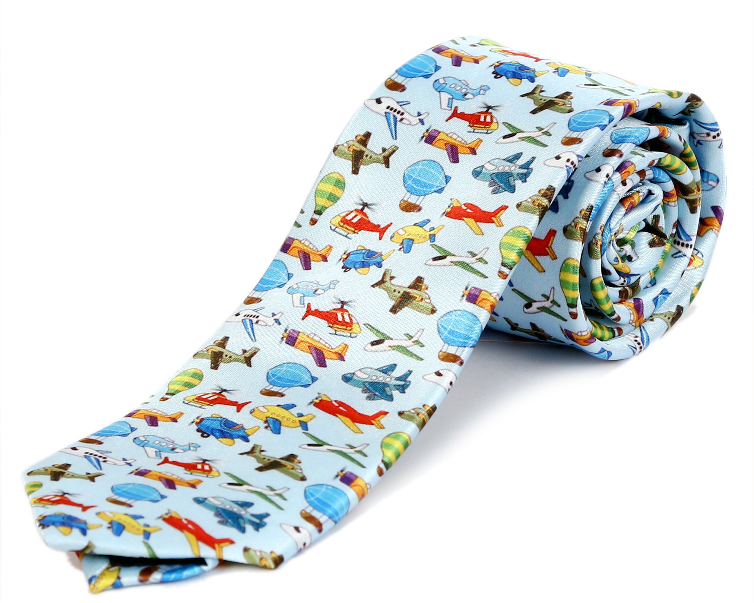 blacksmith Men's Satin Cartoon Aeroplane Design Tie (Blue, Free Size)-picture-18
