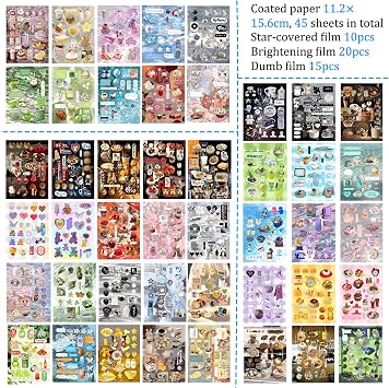 Japanese Retro Sticker Book, 45 Sheets of Cartoon Sticker Book, Decorative Stickers for Scrapbooking, Junk Journaling for Adults DIY Crafts