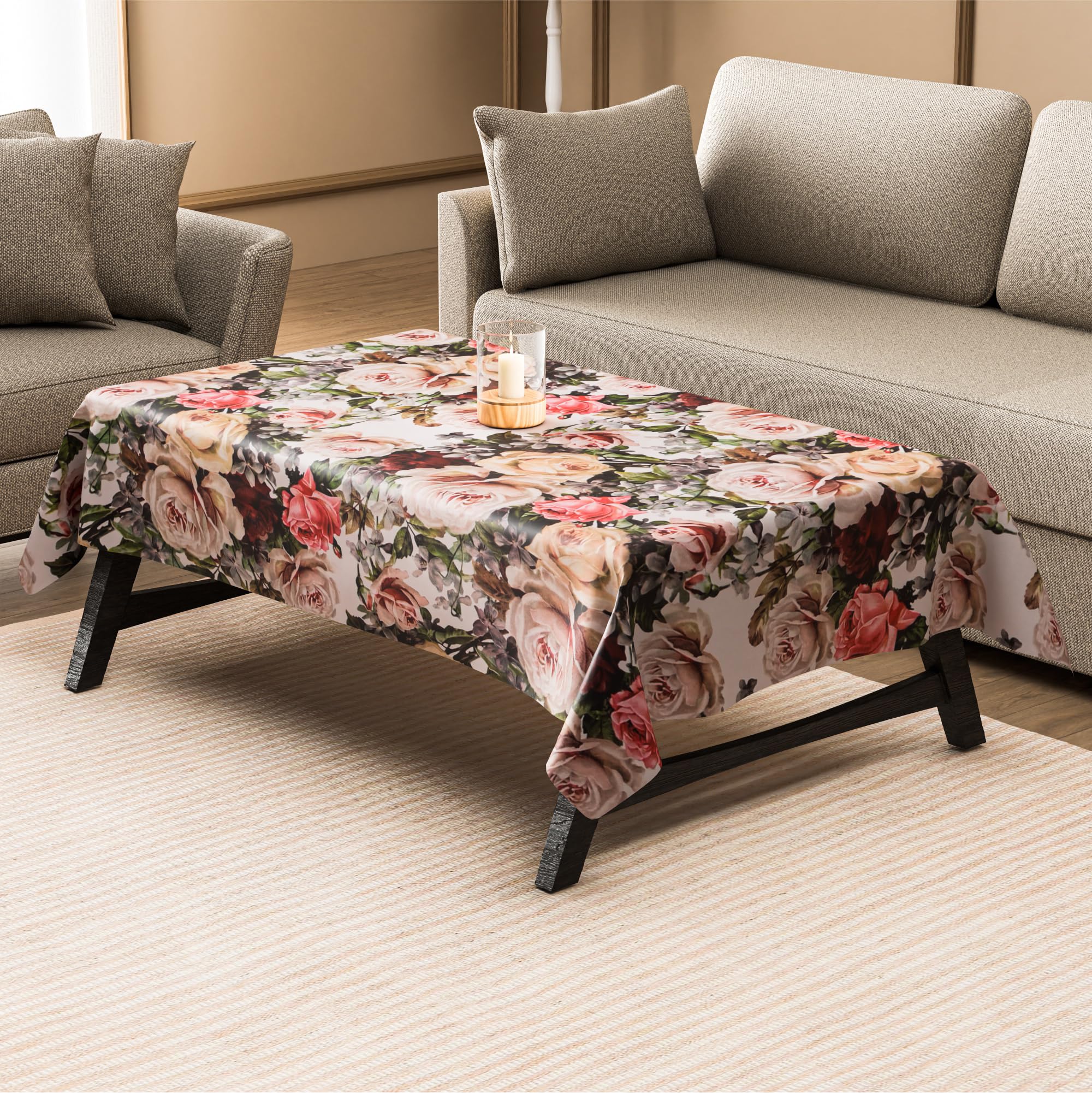 Kuber Industries 36x54 Inch PVC 4 Seater Table Cover Cloth | Multipurpose Rectangle Dining Table Cover/Cloth for Party and Events | Gulab - Multicolor