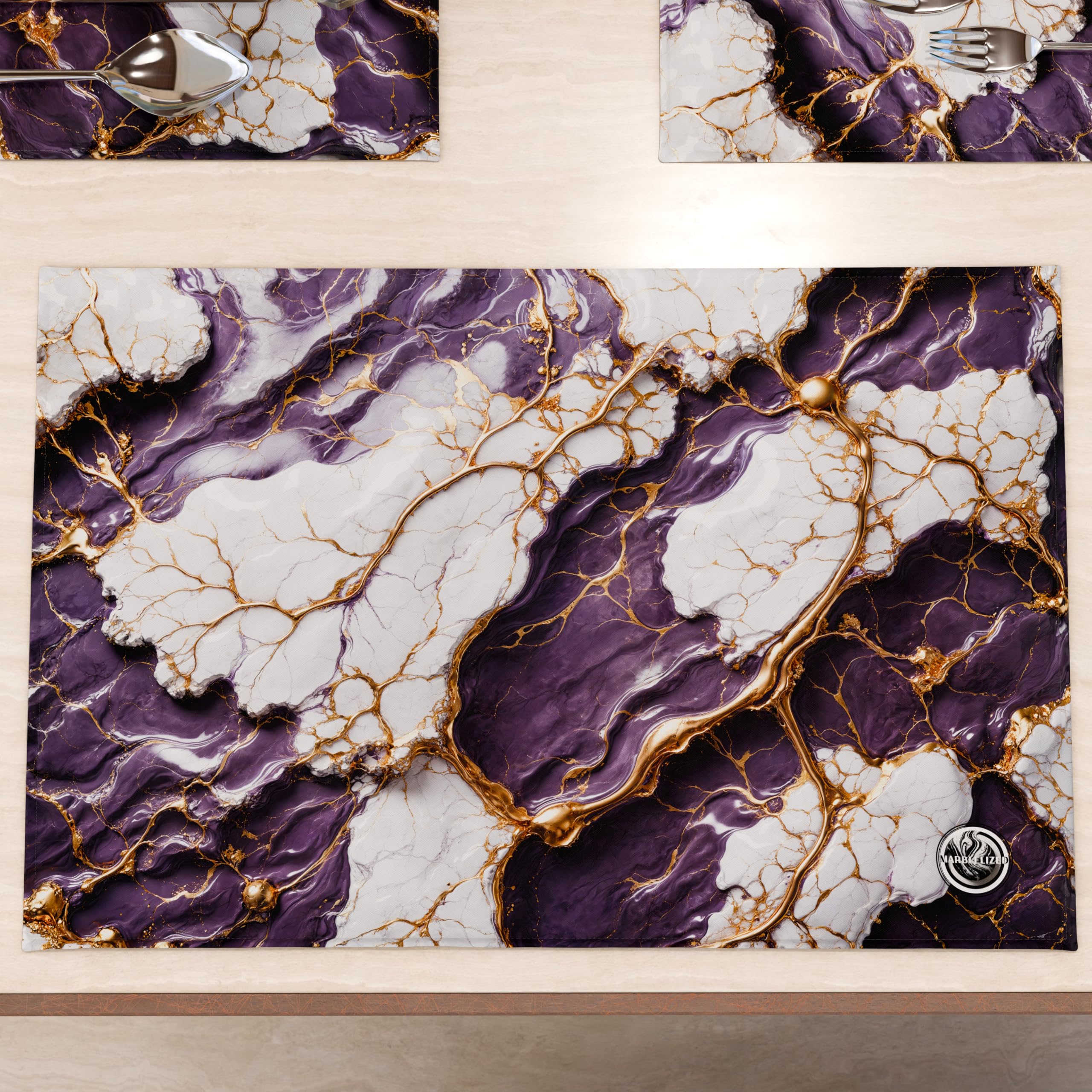 MARBLELIZED, Washable American Placemats, Purple Marble Effect Fabric Placemats, Set of 2 (30 x 45 cm), Elegant