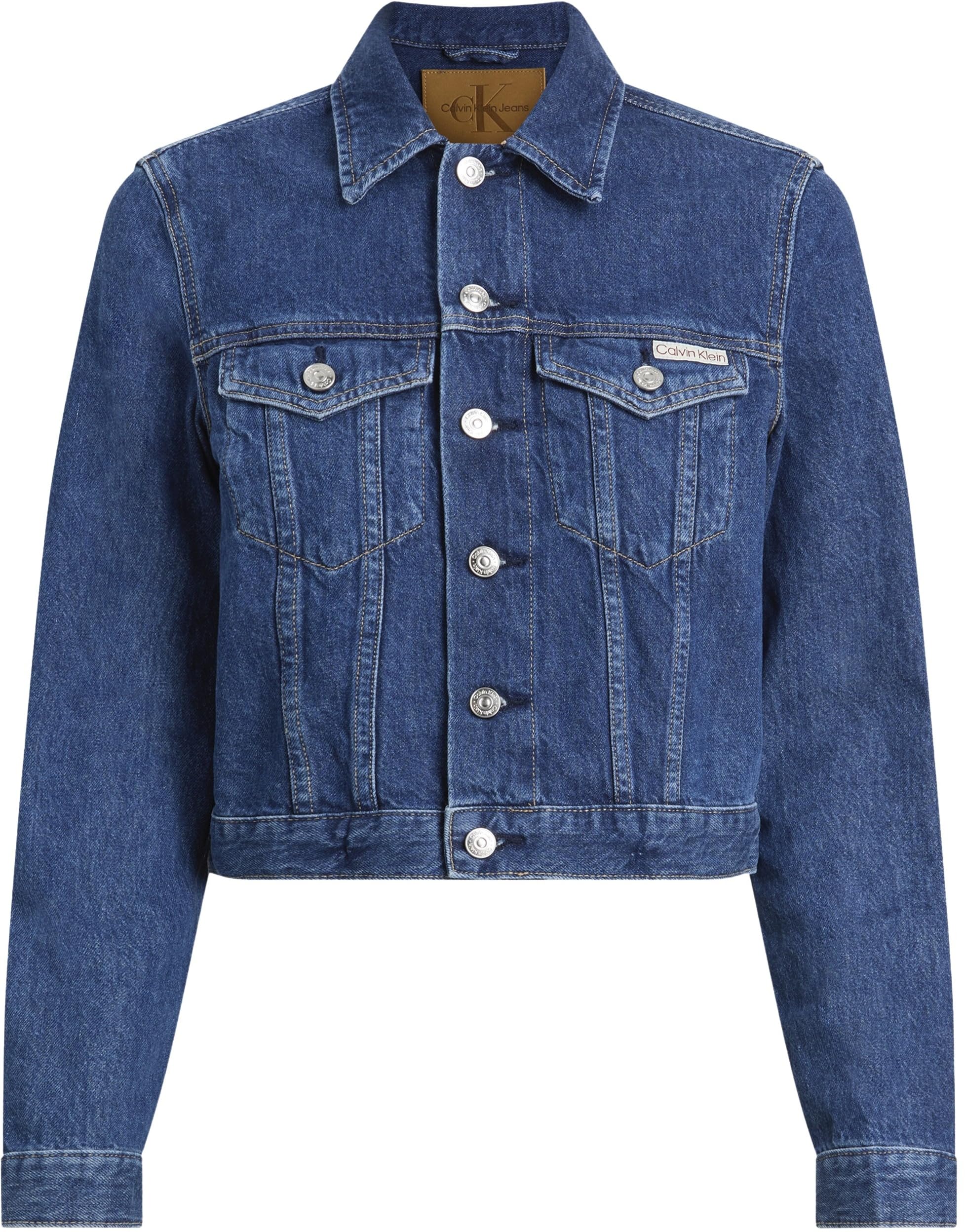 Calvin Klein Donna Giacca in Jeans Cropped 90’S Denim Trucker con Taschini sul Petto