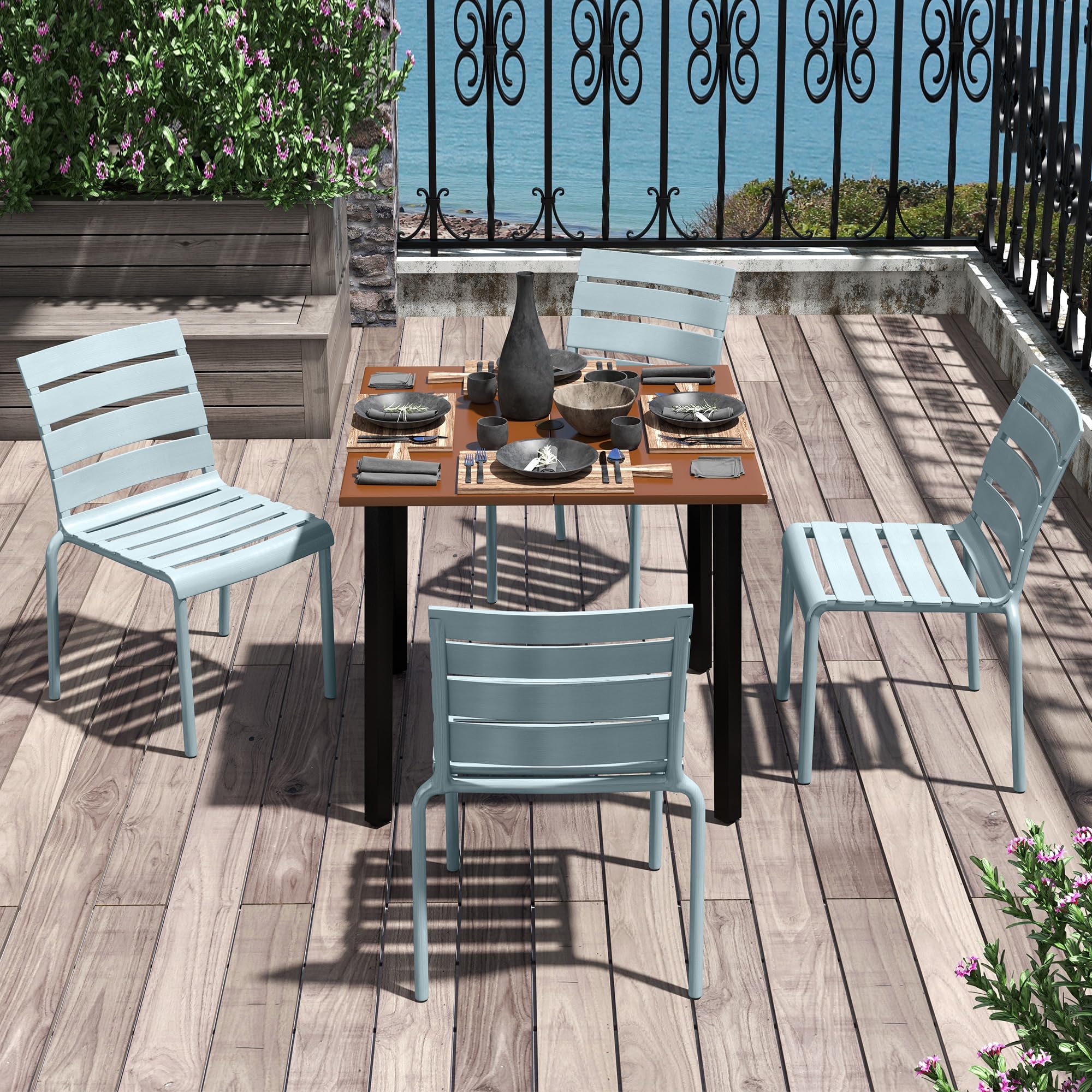 Outsunny Lot de 4 chaises de Jardin chaises de Bistro empilables avec Assise et Dossier à Lattes dim. 42L x 54l x 78H cm Gris