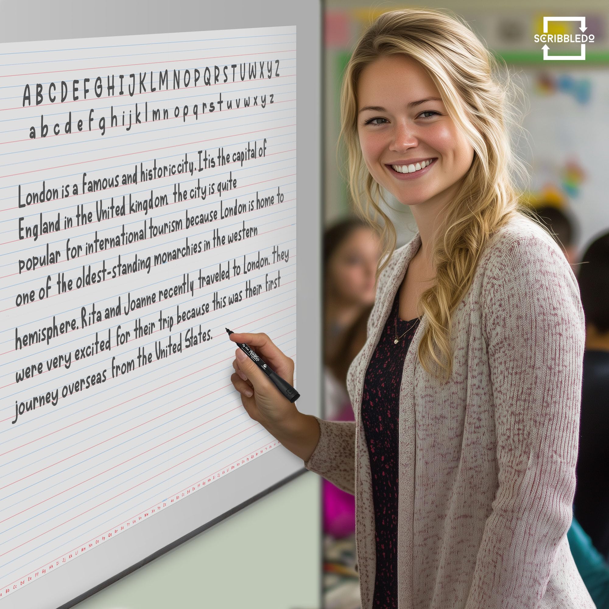 SCRIBBLEDO 30"x24" Large Magnetic Notebook Paper For Classroom Elementary Classroom Must Haves for Teachers Elementary Giant Dry Erase Magnetic Lined Paper for Whiteboard Third Fifth Grade Handwriting - Image 2