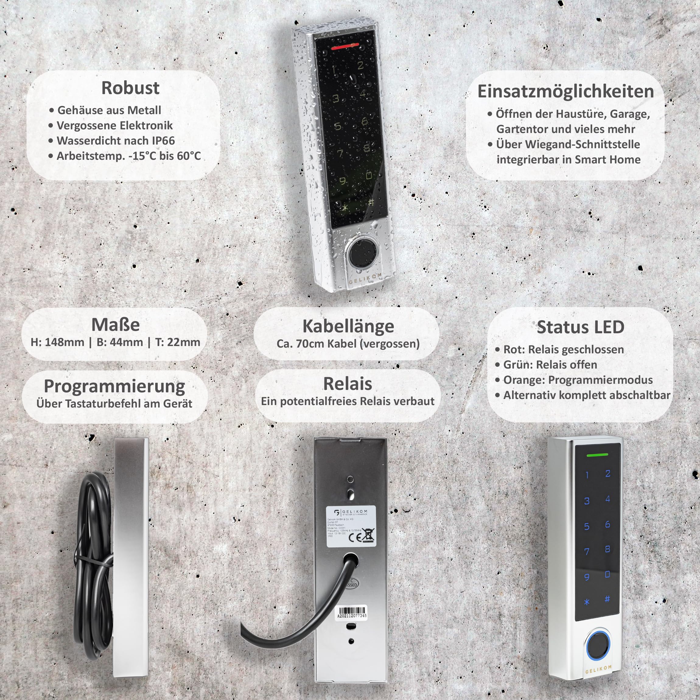 COW1 RFID-, Finger- & PIN Codeschloss (1 Relais + Wiegand) (Codeschloss)