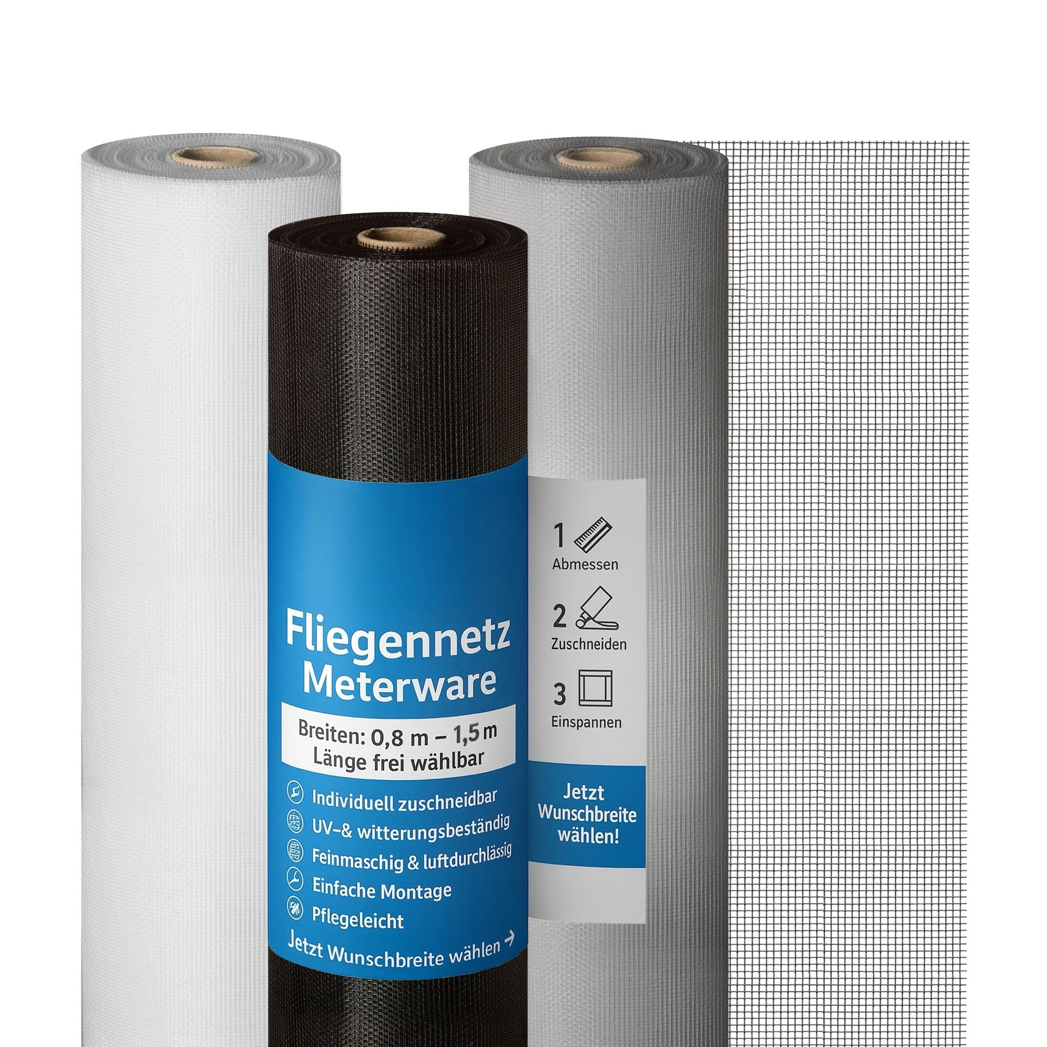 Fliegengitter Gewebe Rollenware – 0,80 X 5,0 Meter, Schwarz, Feinmaschig (18x16), UV-beständig