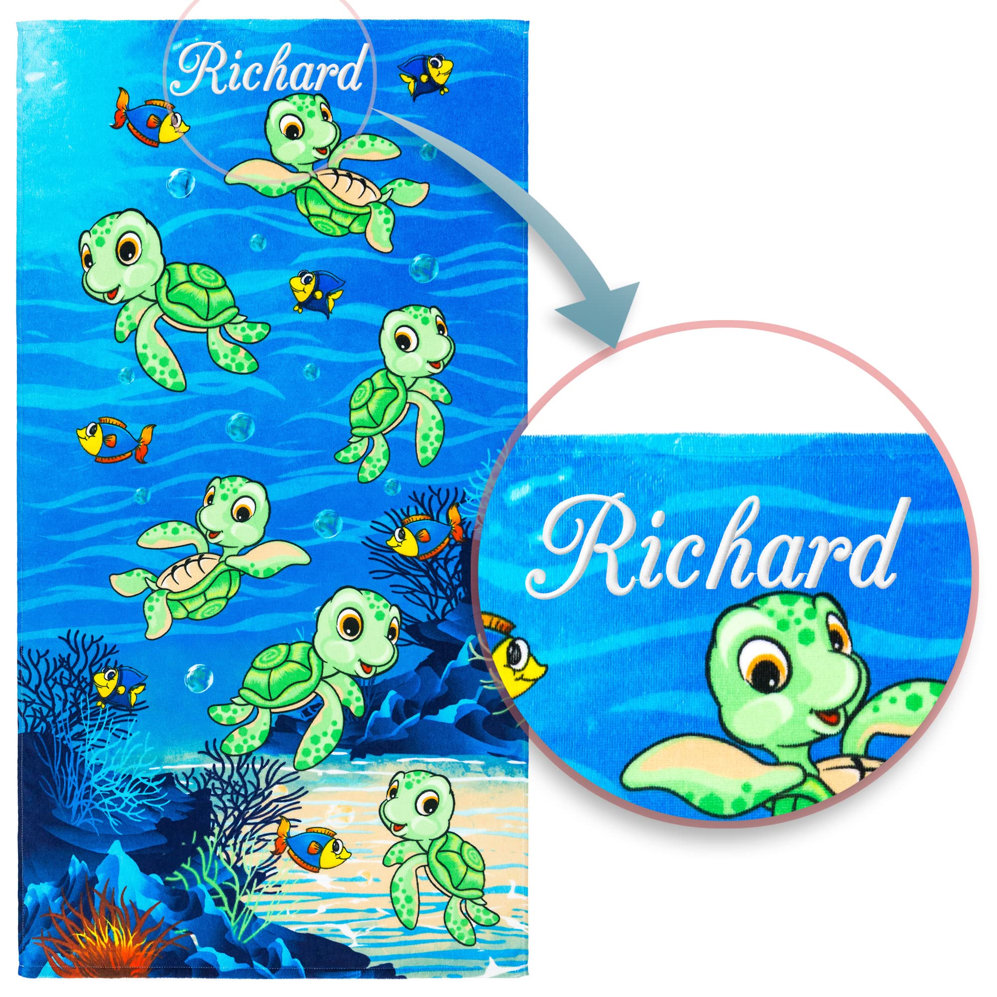 Softerry - Personalized Happy Little Turtles Beach Towel 28 x 51 inches (70 x 130cm) 100% Cotton Soft and Absorbent (Custom Little Turtles)