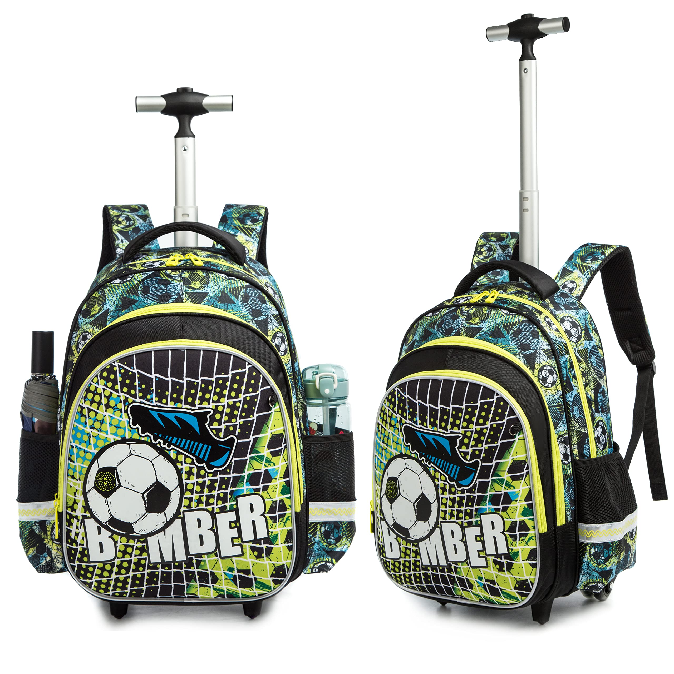 HTgroce Mochilas Escolares con Carro 16inch Mochila Escolar con Ruedas Grande Fútbol Mochilas con Carrito Escolares Mochilas Escolares Ruedas Niño 3 in 1 Grande Mochila Escolar Trolley Niños.