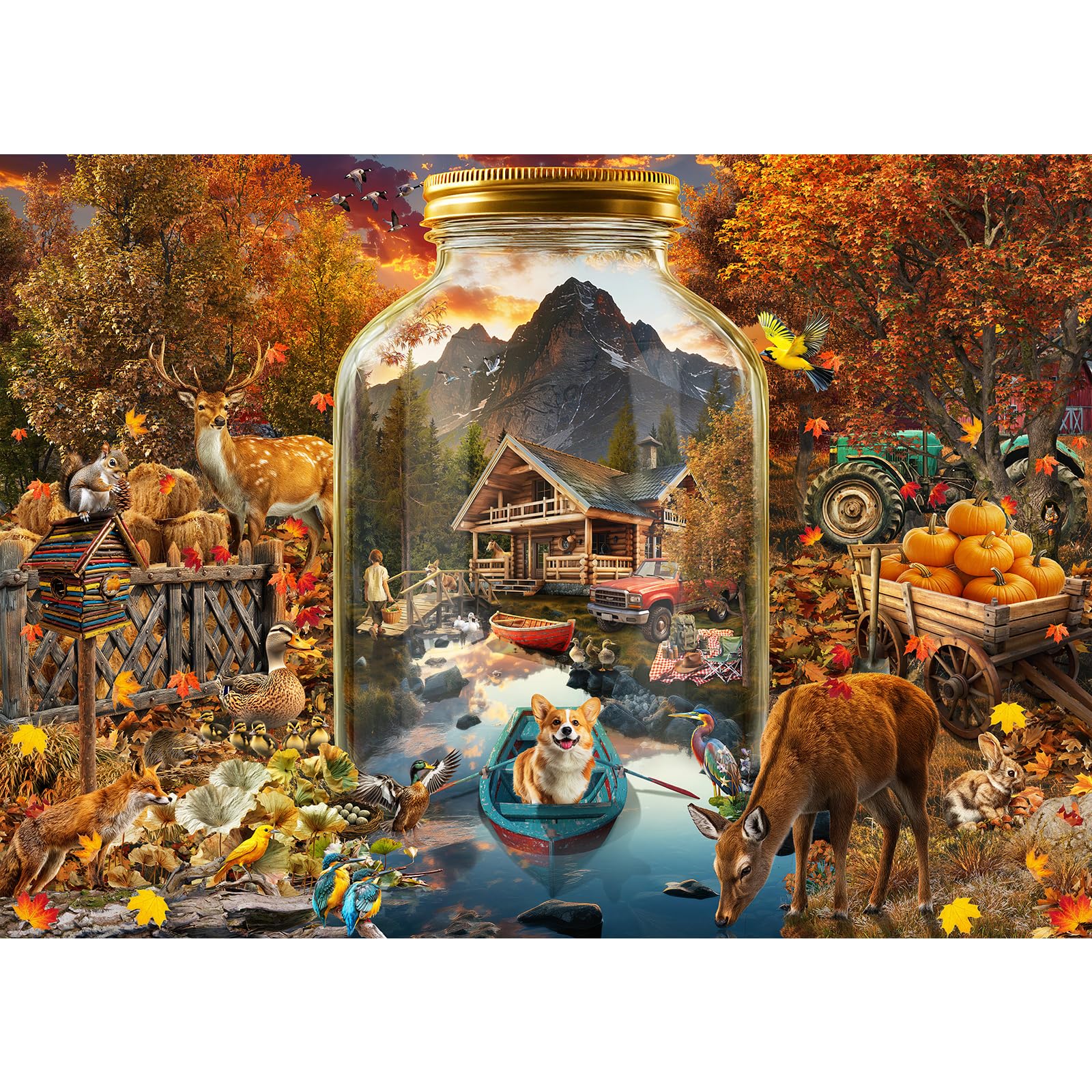 HUADADA 1000 Piece Jigsaw Puzzle for Adults,Birthday Gifts for Women Man,Decorative Art Picture Puzzle Theme:Autumn Forest in a Jar — image 1