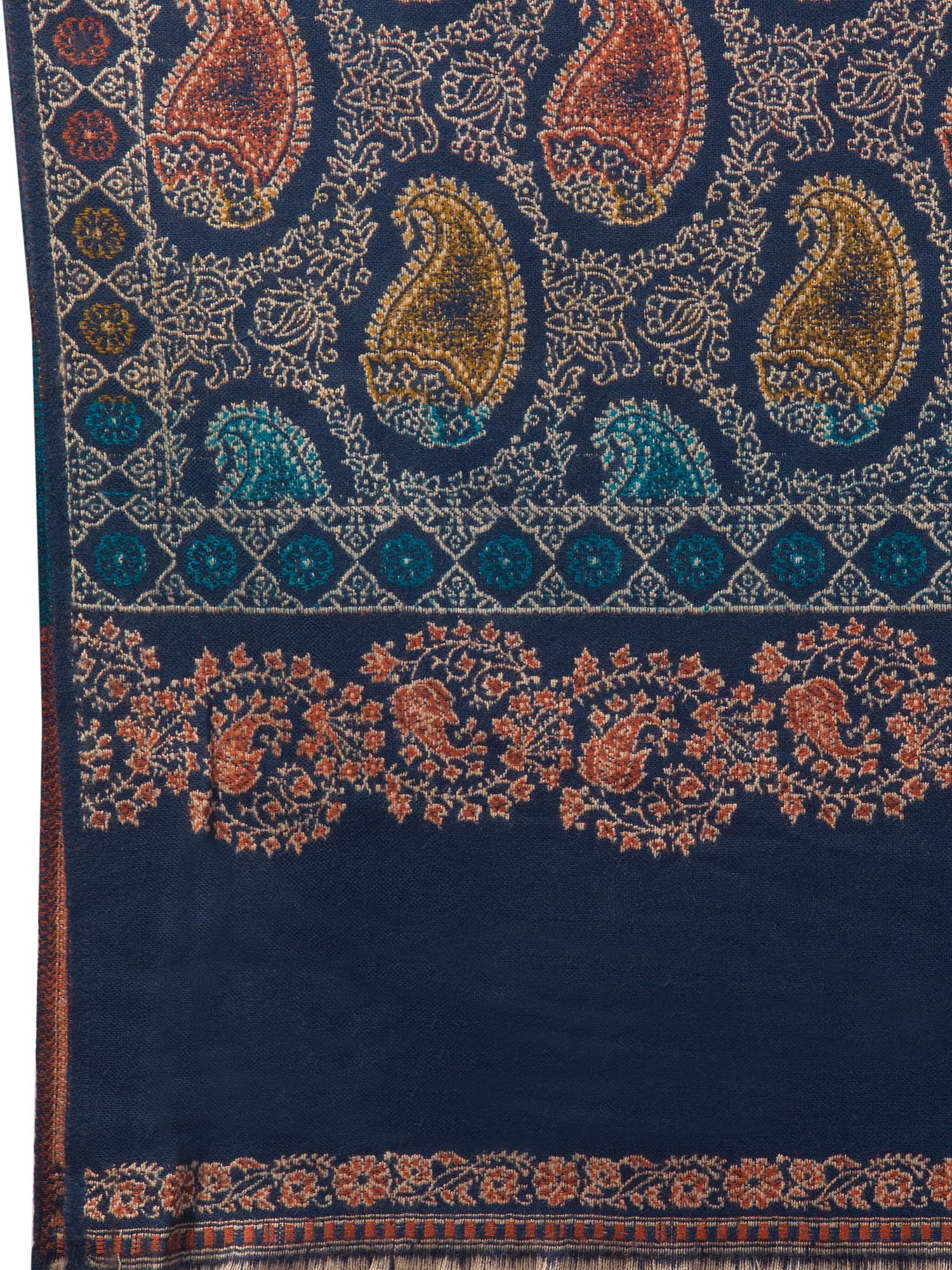 tweedle Men’s Blue Jamawar Weave Soft Woolen Shawl/Stole with Ambi Jaal Design (40 x 80 inches) 3