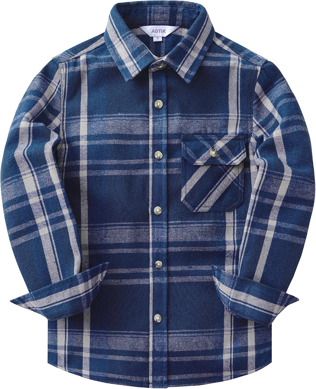 AOTIK 6 oz Boys Flannel Shirts Plaid Button Down Shirt Long Sleeve