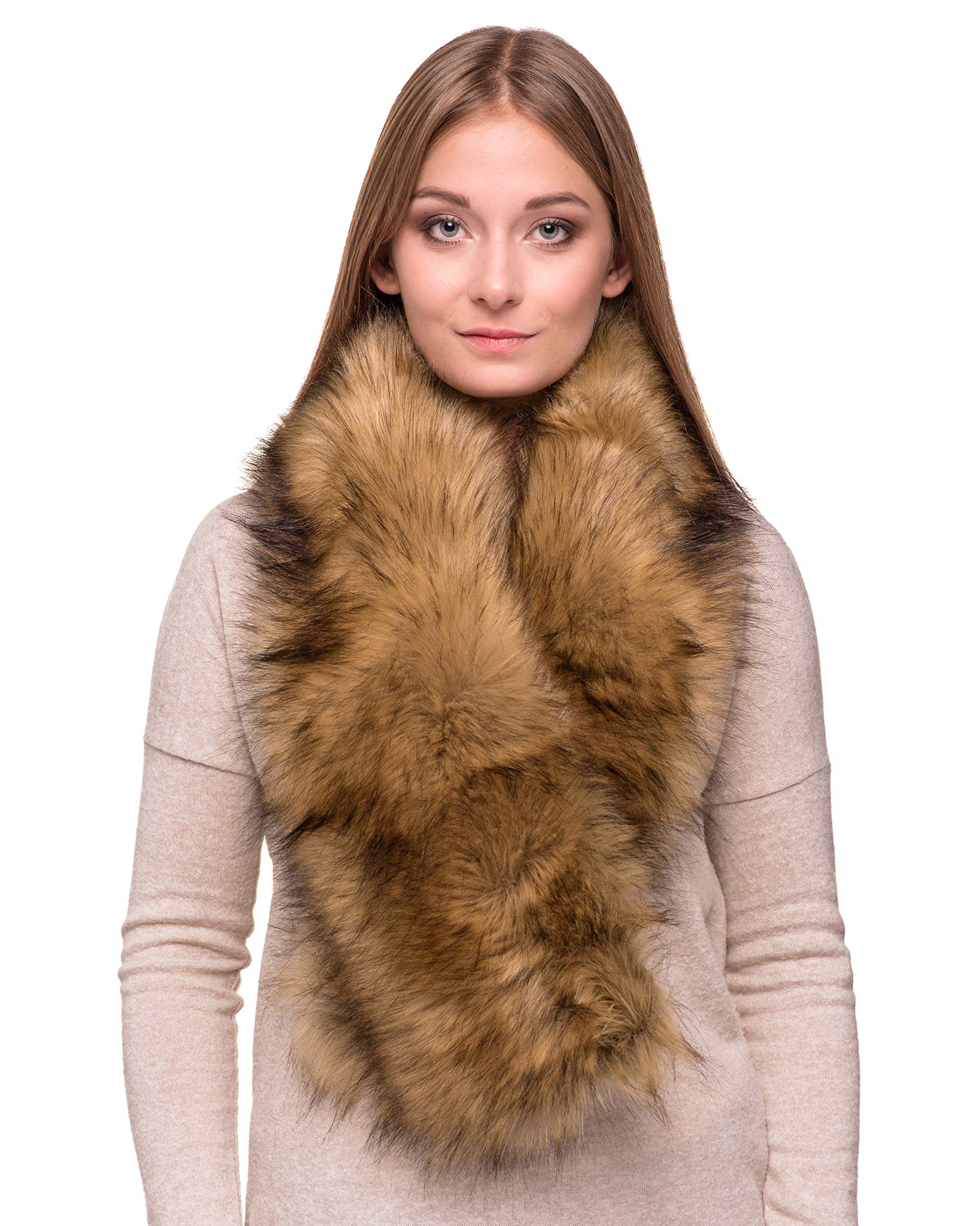 Futrzane Classic Scarf - Faux Fur Scarves Collars for Women - Long Neck Warmer (Amber Classic)