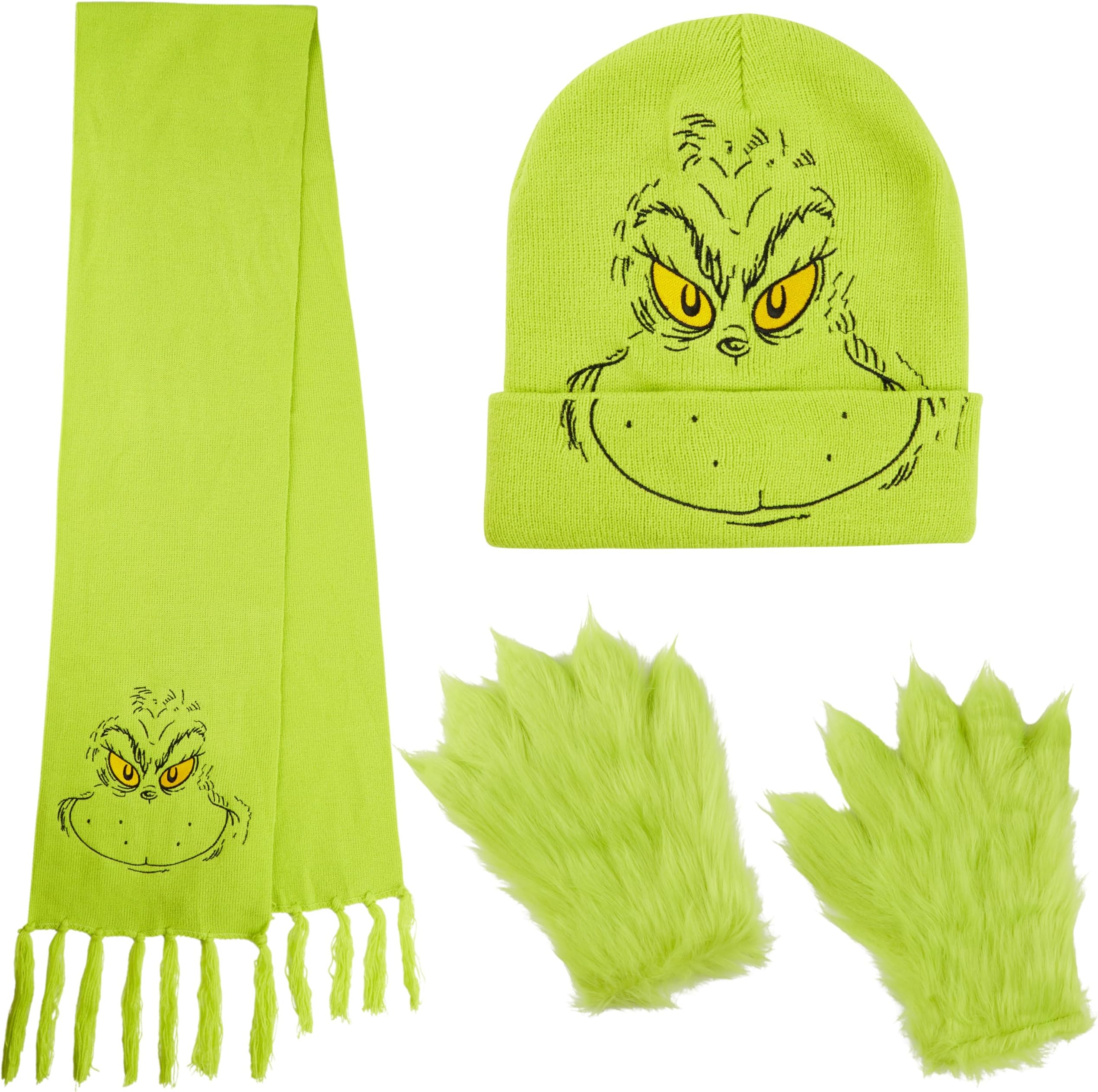 The Grinch Winter Accessories Set for Women Men Teens, 3 Pcs Hat Scarf Gloves