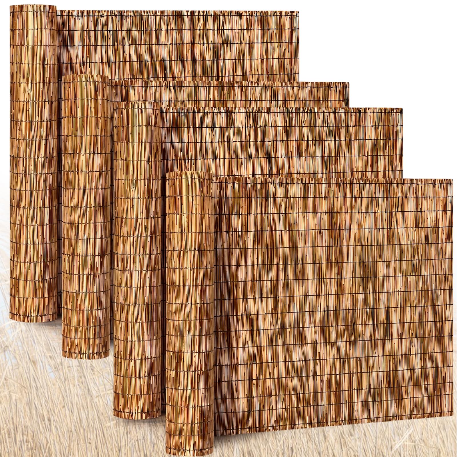 barydat 4 pcs 4 x 16.4 ft reed fence roll, 85% shade bamboo privacy screen, natural decorative reed fencing for outdoor garden backyard patio balcony