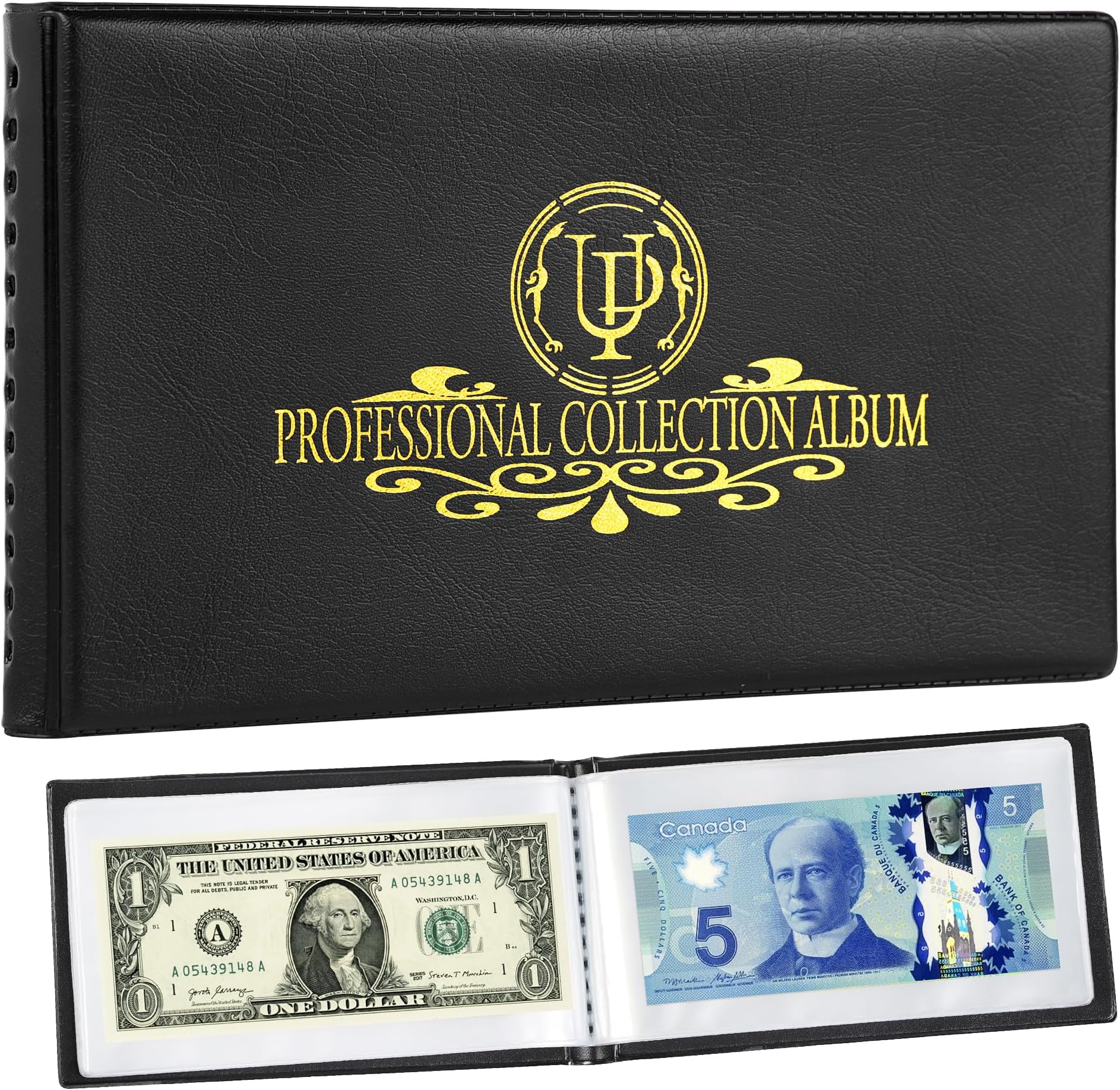 Uncle Paul 40 Pockets Banknote Collection Album - 20 Sheets Clear Coin Purse World Money Storage Book Collection Supplies Black AN04BK