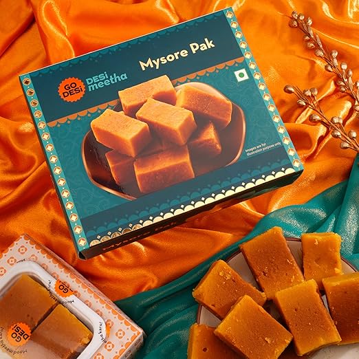 GO DESi Mysore Pak 200 grams, Made with Desi Ghee, Indian Sweets Gift Pack, DESi Meetha, Sweets Indian Mithai, Diwali Sweet Gifts, Diwali gifts for family and friends, Diwali gift hampers