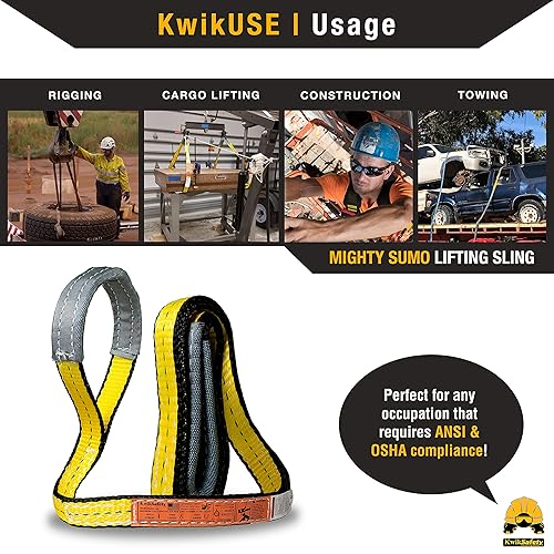 Miniatura 6 de KwikSafety - Charlotte, NC - Mighty Sumo 1 "x 8' Poly Web Sling Lifting Strap Construction ASME OSHA  3200lbs Vertical 2550lbs Choker 6400lbs