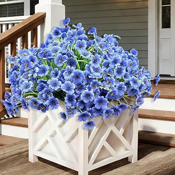 20 Bundles Artificial Flowers for Outdoors,UV Resistant Fake Flowers with Plastic Plants,Silk Faux Fowers for Outdoor Planters,Fake Realistic Flowers Window Box Front Porch Hanging Basket Decor-Blue