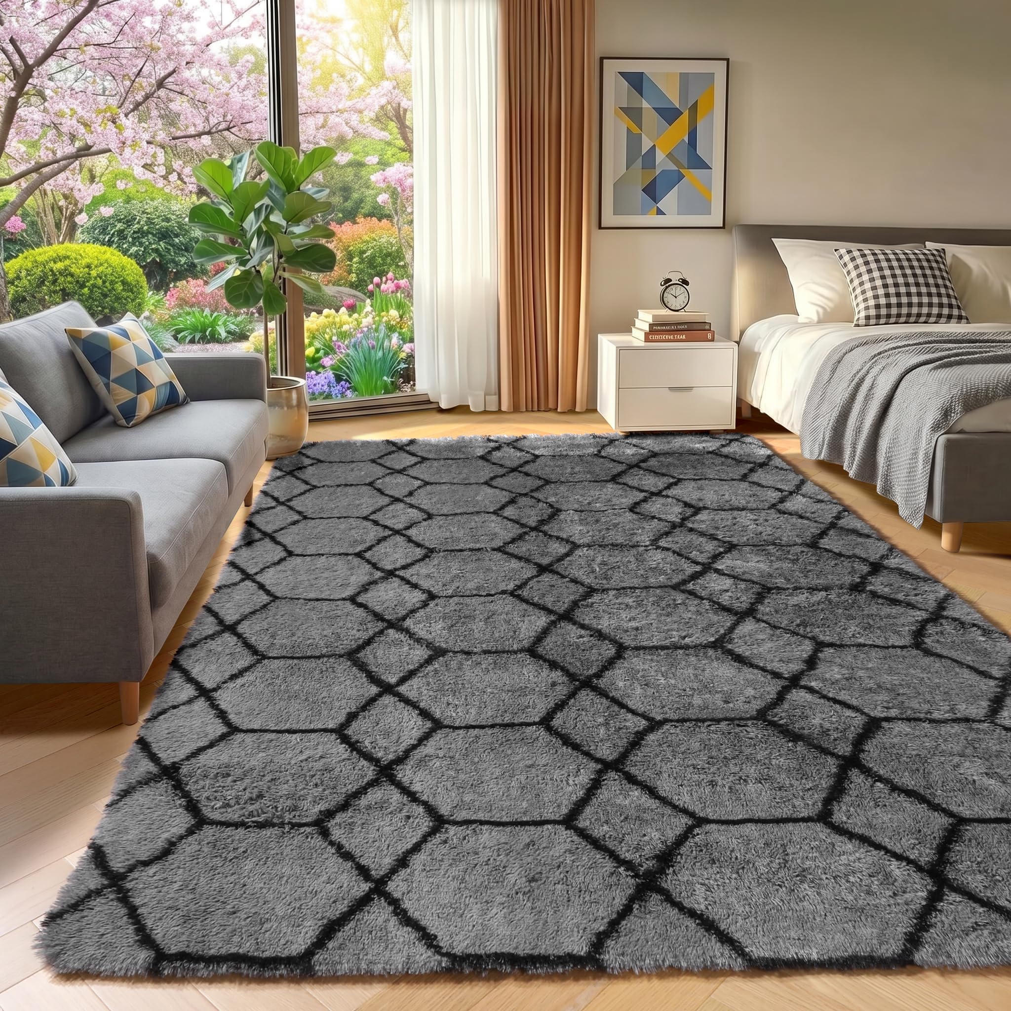 ONASAR 6x9 Area Rugs for Living Room Bedroom, Large Fluffy Grey